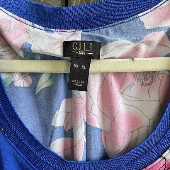 G.I.L.I. Blue Pink Floral Side Slit Maxi Dress Size XL - Picture 3 of 4